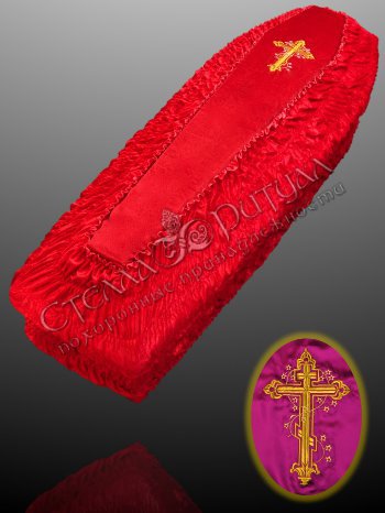 Обивка внешняя безразмерная из бархата с вышивкой "Крест" оптом в магазине ритуальных товаров